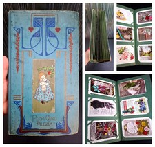 c.1908-Edwardian Art Nouveau Postcard Album FULL 162 Greetings Cards from c.1920 picture
