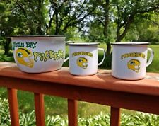 Green Bay Packers Lee Seed Co Enamelware Popcorn Bowl & 2 Enamel Cups Set picture
