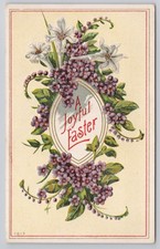 Antique Easter Postcard Violets Lilies Embossed Floral Series 7015 Unposted picture