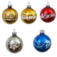 Vintage Franke Glass Christmas Ornaments Lot of 5 USA Merry Xmas Mica Stenciled  picture