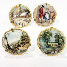 Vintage Limoges Miniature Plates Hand Painted Winter Scene & Nature Gold Trim  picture