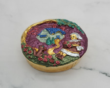 Vintage Rucinni Collectible Pill Trinket Box 3D Scene Hand Painted Girl Cottage picture