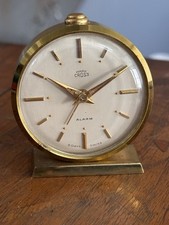 Mark Cross Swiss 8-Day Wind-Up Movement 2” Brass Travel Alarm Clock WORKS    picture