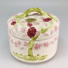 Enesco Trinket Powder Box Cherry Blossom Jewelry Vanity Dresser Ceramic Vintage picture