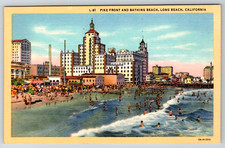 c1940s Pike Front Bathing Beach Long Beach California Linen Postcard picture