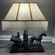 Vintage Dynasty Industry Victorian Horse Carriage Lamp Beaded Fringe Shade Wood picture