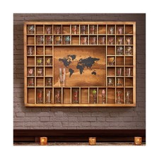 Tristcily Large World Map Shot Glass Display Case 60 Slots 34 X 26''Rustic Br... picture