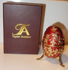 Taylor Avedon Red Enameled Crystal Accented EGG Music Trinket Box - New picture