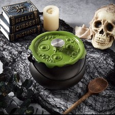 Smith & Clark 4 Quart Cast Iron Cauldron Pot w/ Green 'Bubbling' Lid - Brand New picture