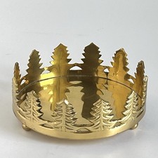 Vtg Brass Christmas Pine Tree Design Pillar Candle Holder Or Plant Stand 2.5x6” picture