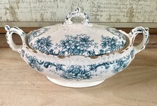 Antique Kendal Teal Blue Transferware Lidded Tureen, Keeling & Co,England, Mint picture