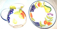 Vtg Artist's Touch Orchard Jubilee Bowl Platter Pitcher Set White Fruit Print  picture
