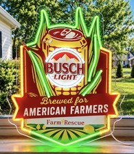 BUSCH LIGHT BREWED FOR AMERICAN FARMERS CORN COB CAN LIGHTED BEER SIGN FARM BAR picture