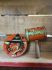 Vintage T Cohn Halloween Tin Litho Noisemakers Witch Crank Rattle Lot Of 2 picture