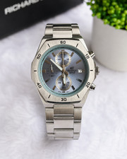 Casio Edifice Luxury Chronograph Stainless Steel Men's Watch 40mm Silver Blue Di picture
