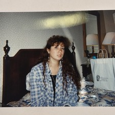Vintage 1997 Photo Woman Hotel Room Good Scents Charleston SC Snapshot Mullet picture