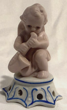 Vintage Made in Occupied Japan Bisque Cherub Angel Figurine Playing Horn Pedesta picture
