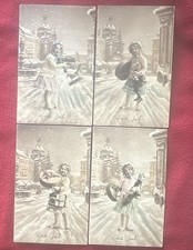 Vtg Unposted Original Lithograph Christmas Children Winter Scene Postcards Set/4 picture