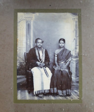 Antique VTG Old B&W Photograph Picture South Indian Couple Traditional Dress A69 picture