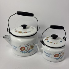 VTG Berggren Swedish Enamelware Teapot Tea Kettle Rosemaling Folk Art Decor picture