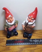 2-vtg Gnome Elf with Accordion/pipe Hollow Hard Rubber Figure 5 1/2