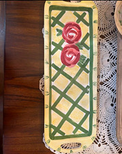 Vintage Hausenware ceramic hand painted serving tray. Rose and lattice. picture