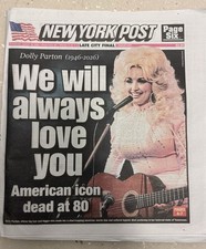 New York Post 8/26/26 Dolly Parton WE WILL ALWAYS LOVE YOU Complete Newspaper picture