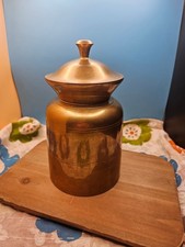 Vintage Heavy Brass Lidded Canister Dark Academia Apothecary Jar picture