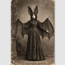 Bat Costume Odd Photo Print Victorian Halloween Creepy Photograph Vintage Woman picture
