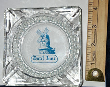Vintage Dutch Inns Motel Hotel Clear Glass Ashtray Windmill Logo Advertising picture