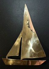 Vintage MCM Solid Brass Sailboat Sculpture 10