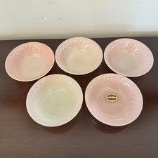 Fire King Oven Ware Vintage 1950s USA 5 Dessert Berry Bowls Pink Swirl picture