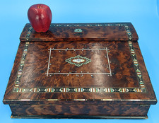 Antique 19thC French Napoleon III Writing Slope Burr Walnut Inlay Lap Desk Box picture