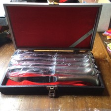 Vintage MCM Eales 1779 Steak Knife Set 6 Silver Plate With Lined Case Japan New picture