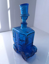 Vintage MCM Empoli Blue Glass Decanter Depose Bessi Italy F169 Top Hat Driver picture
