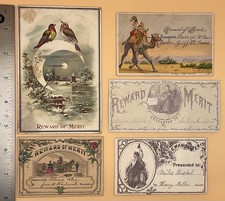 Five (5) different  c. 1800s REWARD OF MERIT Cards picture