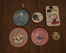 Lot 6 VTG Mixed Button Round Pinback Pins picture