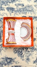 2 VTG MC Porcelain Demitasse Cup & Saucer Set Pink Gold Hollywood Regency MINT picture