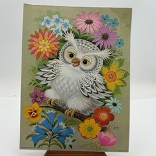 VTG 70s K Chin Owl Litho Print Mid Century Modern Flower Power Retro 9