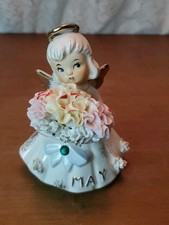 Vintage Lefton Birthday Angel 489 Carnation Emerald May Signed Girl Gift picture