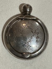 Rare Antique Women’s Silver Plated EPNS Powder Puff Mirror Hinged Small Compact picture