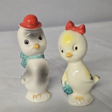 Vintage Mid Century Ceramic Anthropomorphic Duckling and Chick with Bows E22 picture