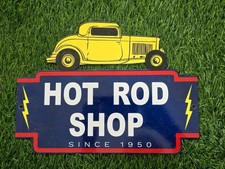 VINTAGE HOT ROD SHOP PORCELAIN SIGN- Racing Equipment Auto Automobilia 9