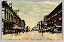 C.1910 SAN JOSE, CA, 1ST ST, TROLLEY, ODD MESSAGE TELEPHONE FELLOW POSTCARD P54 picture