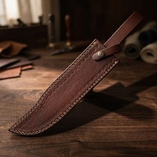 Handmade Brown Leather Replacement Sheath Scabbard 11 Inch Fixed Blade Knife US picture