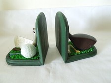Dezine Golf Bookends Hand Painted Resin Clubs, Ball, Tees, and Green picture
