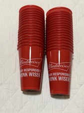 33 BUDWEISER Beer Cups Plastic Party Responsible Drinking Red picture