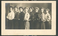 1908 - Maynard Minnesota RPPC - 8 women posing - to Racine, Minnesota - Stamped picture