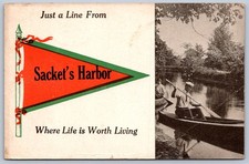 K62/ Sackets Harbor New York Postcard c1910 Lake Ontario Pennant Just A Line 59 picture