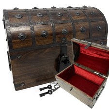 Wooden Treasure Chest with Padded Velvet Lining and Antique Lock with Skeleton K picture